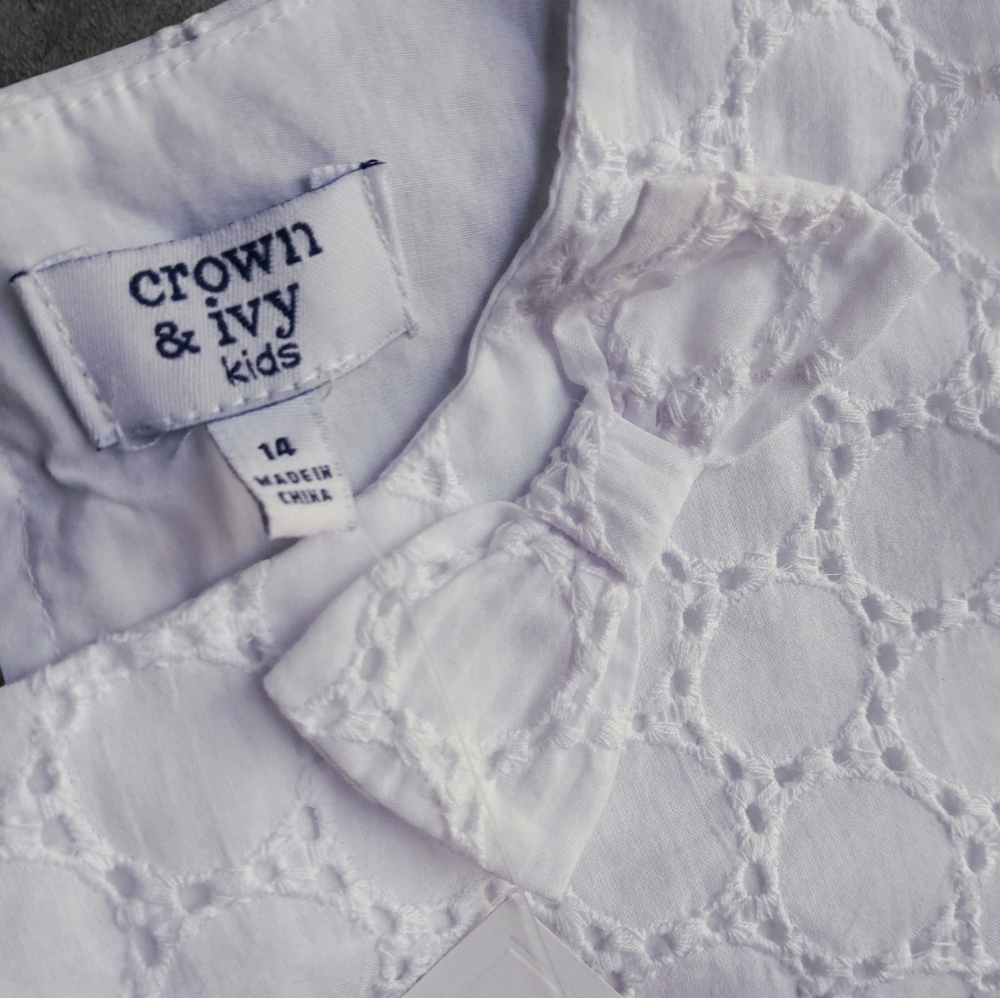 Crown & Ivy White Linen Kids Dress Size 14 - Picture 2 of 5
